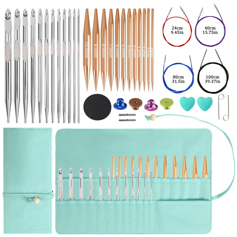 Interchangeable Crochet Hook & Circular Knitting Needle Set, 3.0–10.0 mm – KN054