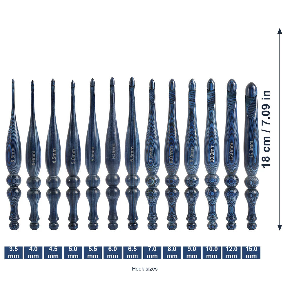 Vintage blue wooden crochet hooks available in 13 sizes
