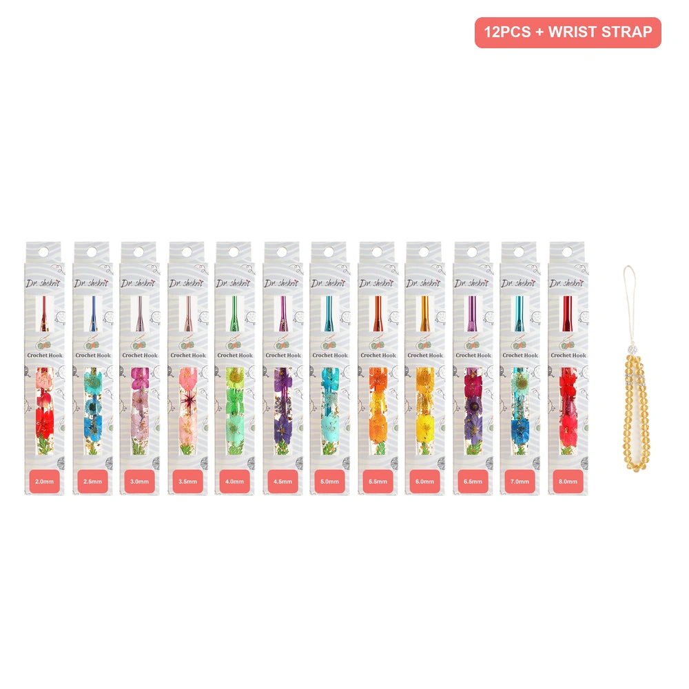 Dr.SheKnit CH172 twelve-piece floral resin crochet hook set with decorative wrist strap
