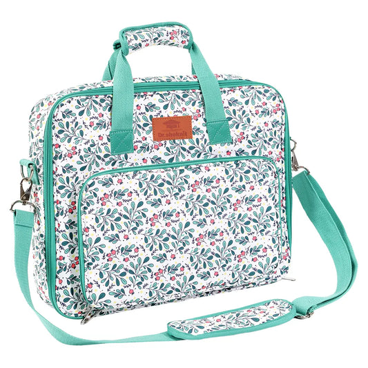 Floral embroidery project organizer bag with handles and removable shoulder strap