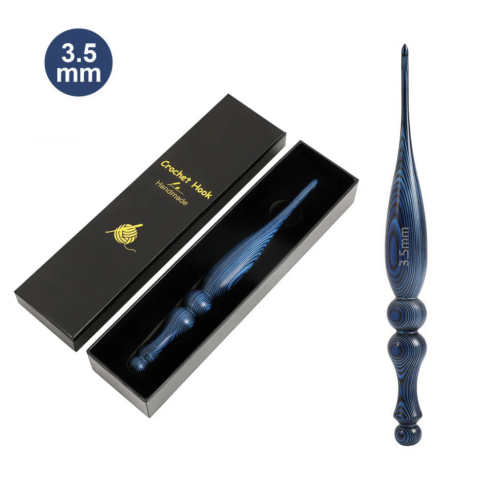 Vintage blue wooden crochet hook with premium gift packaging
