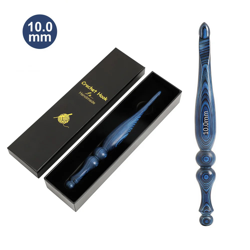 Vintage blue wooden crochet hook with premium gift packaging
