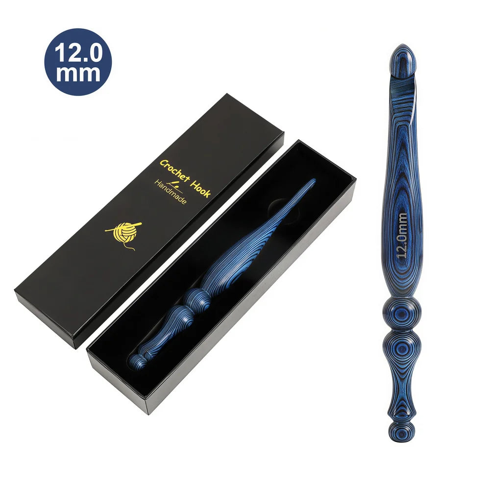 Vintage blue wooden crochet hook with premium gift packaging