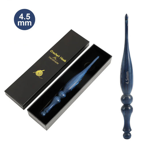 Vintage blue wooden crochet hook with premium gift packaging