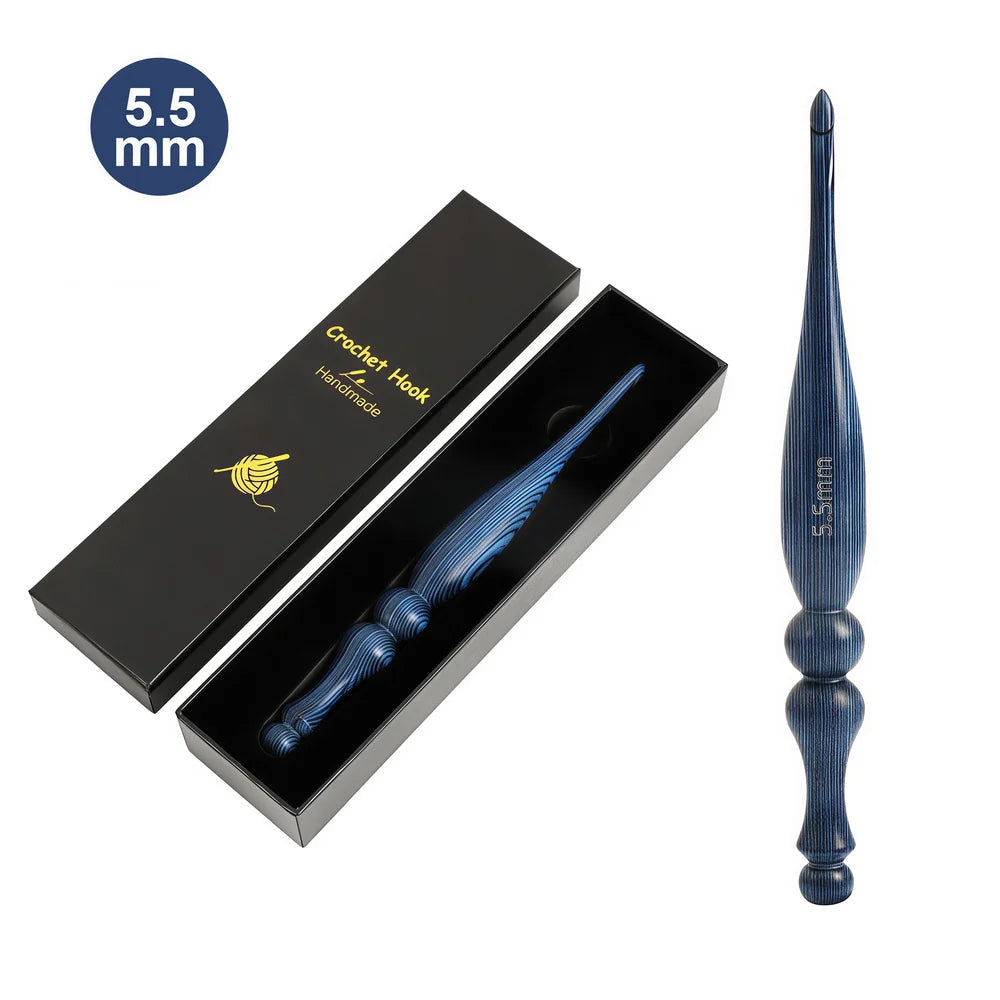Vintage blue wooden crochet hook with premium gift packaging
