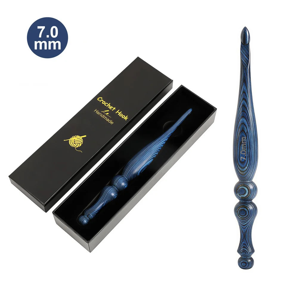 Vintage blue wooden crochet hook with premium gift packaging
