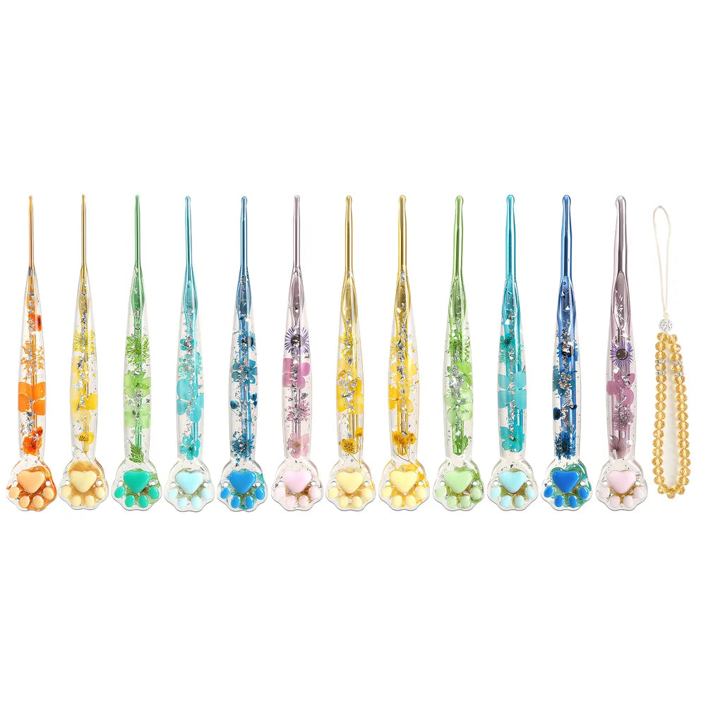 Macaron Floral Resin Cat Paw Crochet Hooks  CH177– 2.25–8mm