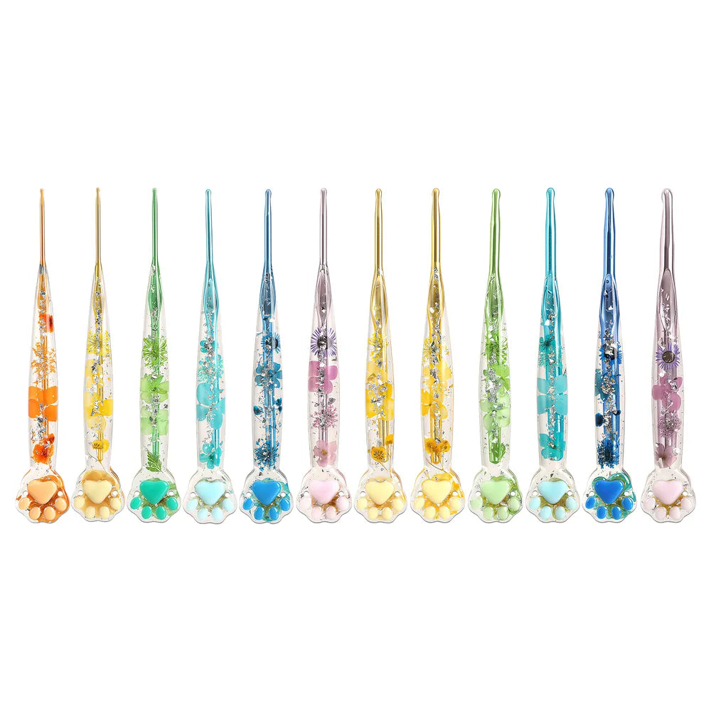 Macaron Floral Resin Cat Paw Crochet Hooks  CH177– 2.25–8mm