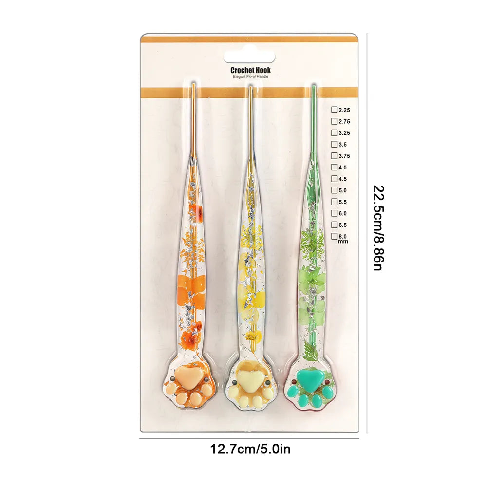 Macaron Floral Resin Cat Paw Crochet Hooks  CH177– 2.25–8mm