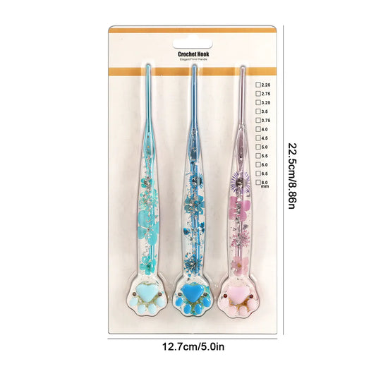 Macaron Floral Resin Cat Paw Crochet Hooks  CH177– 2.25–8mm
