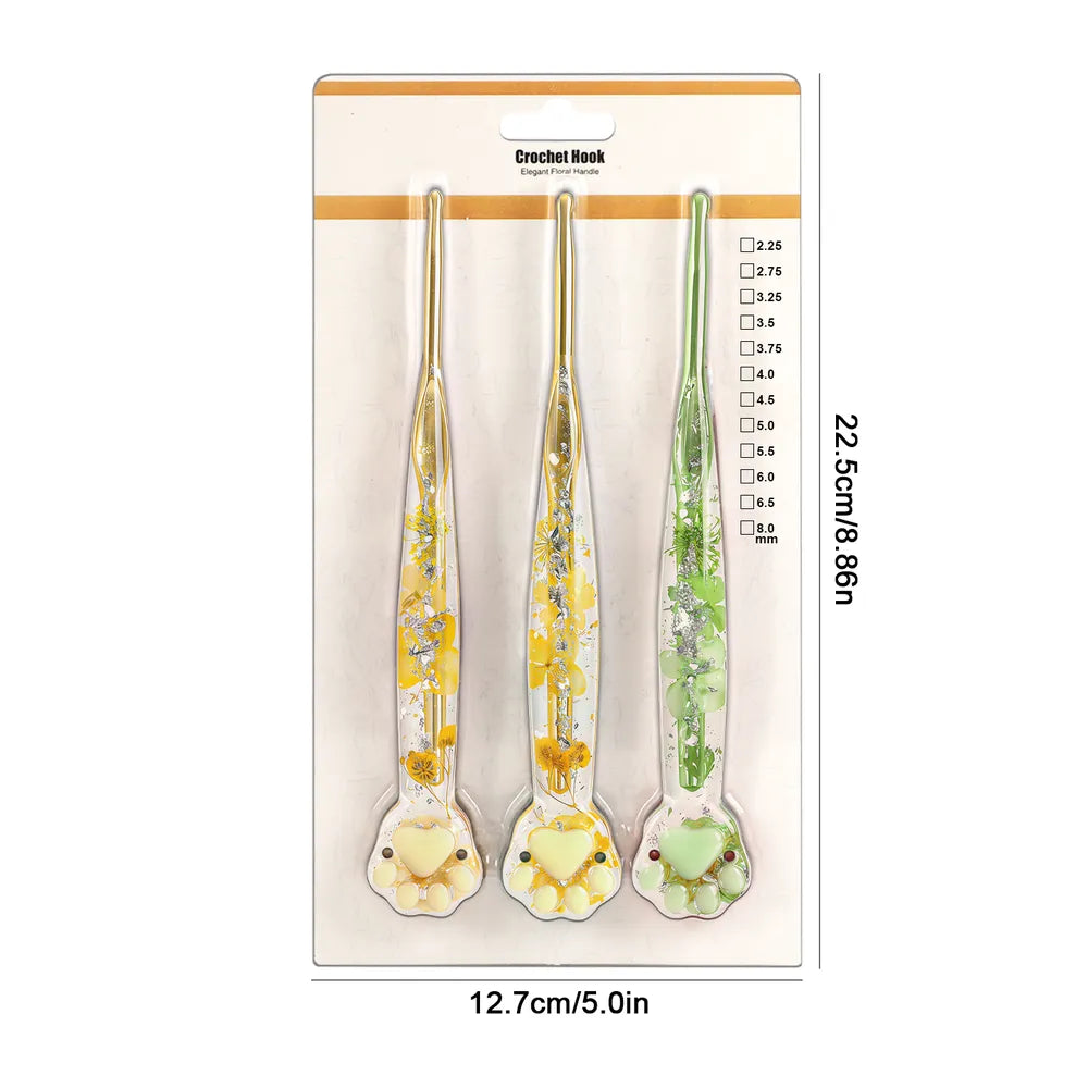 Macaron Floral Resin Cat Paw Crochet Hooks  CH177– 2.25–8mm