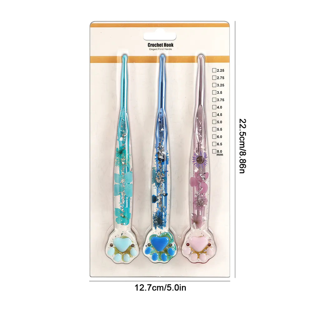 Macaron Floral Resin Cat Paw Crochet Hooks  CH177– 2.25–8mm