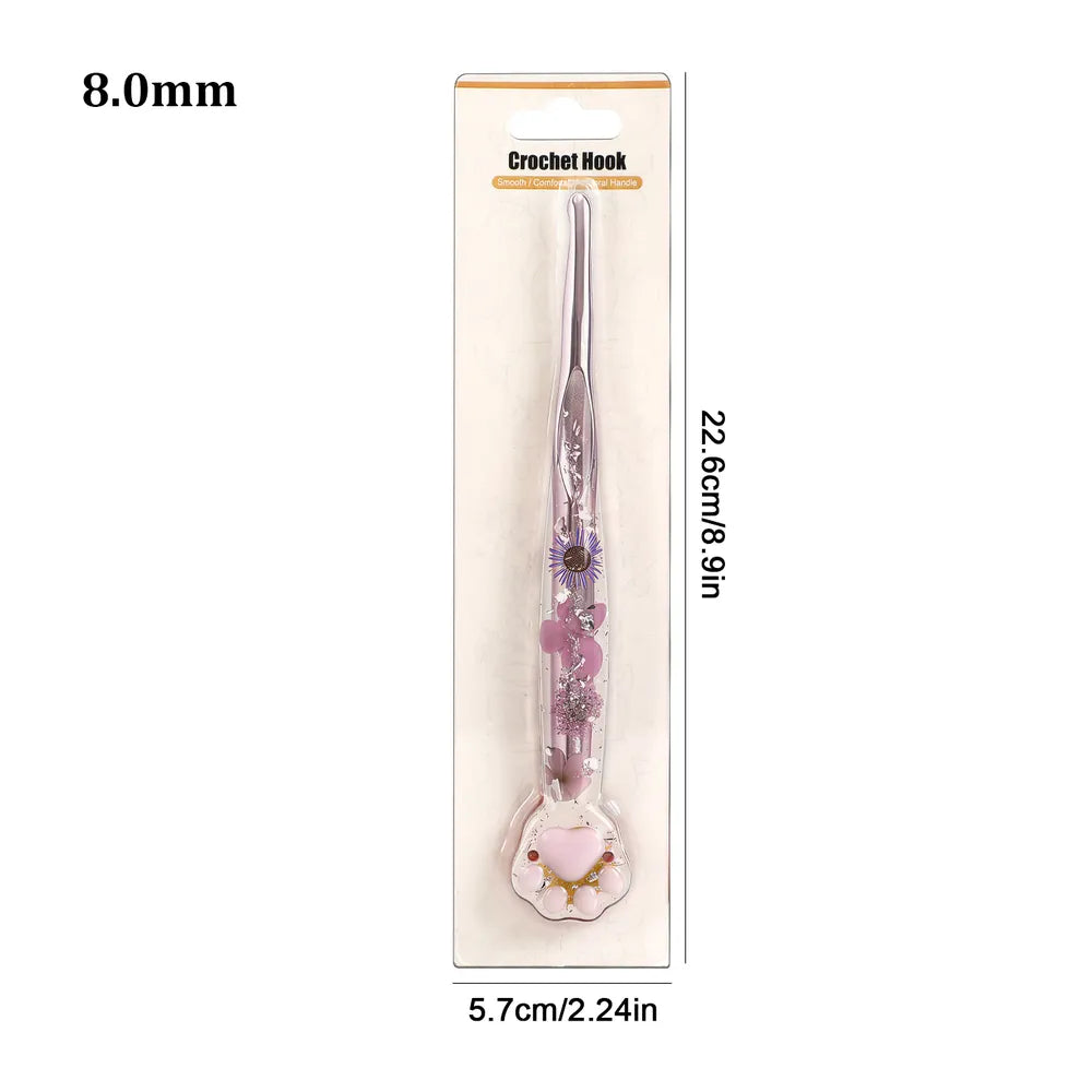 Macaron Floral Resin Cat Paw Crochet Hooks  CH177– 2.25–8mm