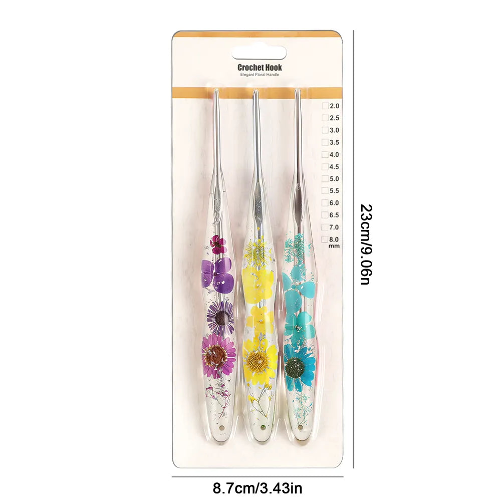 Silver Foil Floral Resin Crochet Hooks CH179 – 2.0–6.0mm