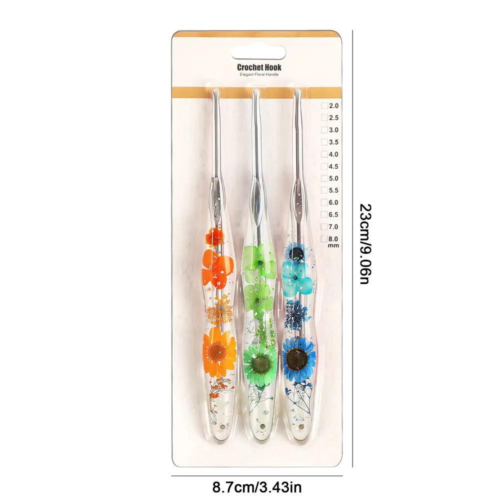 Silver Foil Floral Resin Crochet Hooks CH179 – 2.0–6.0mm