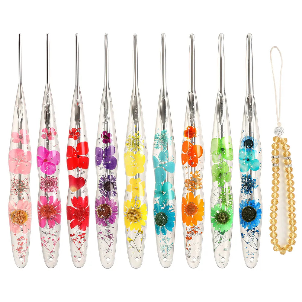 Silver Foil Floral Resin Crochet Hooks CH179 – 2.0–6.0mm