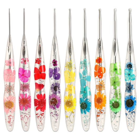 Silver Foil Floral Resin Crochet Hooks CH179 – 2.0–6.0mm