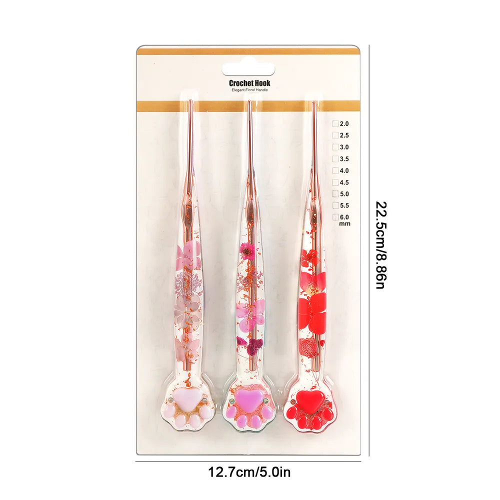 Gold Foil Cat Paw Floral Resin Crochet Hooks, 1, 3 or 9-Piece Options – CH180