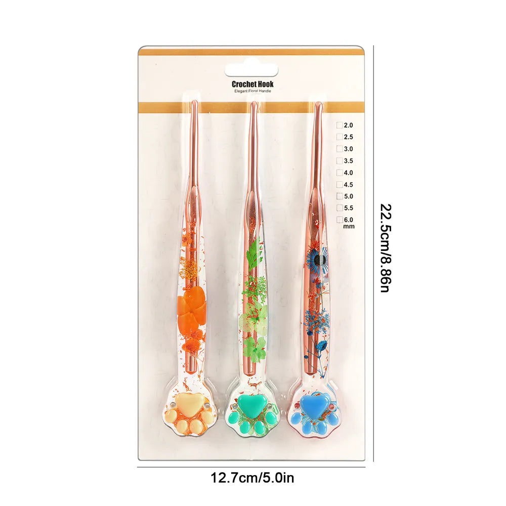 Gold Foil Cat Paw Floral Resin Crochet Hooks, 1, 3 or 9-Piece Options – CH180