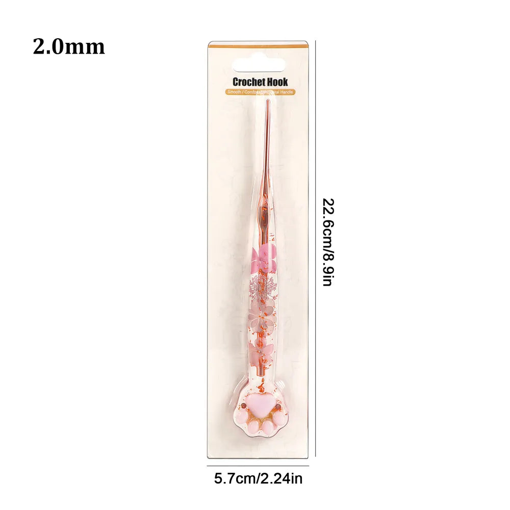 Gold Foil Cat Paw Floral Resin Crochet Hooks, 1, 3 or 9-Piece Options – CH180