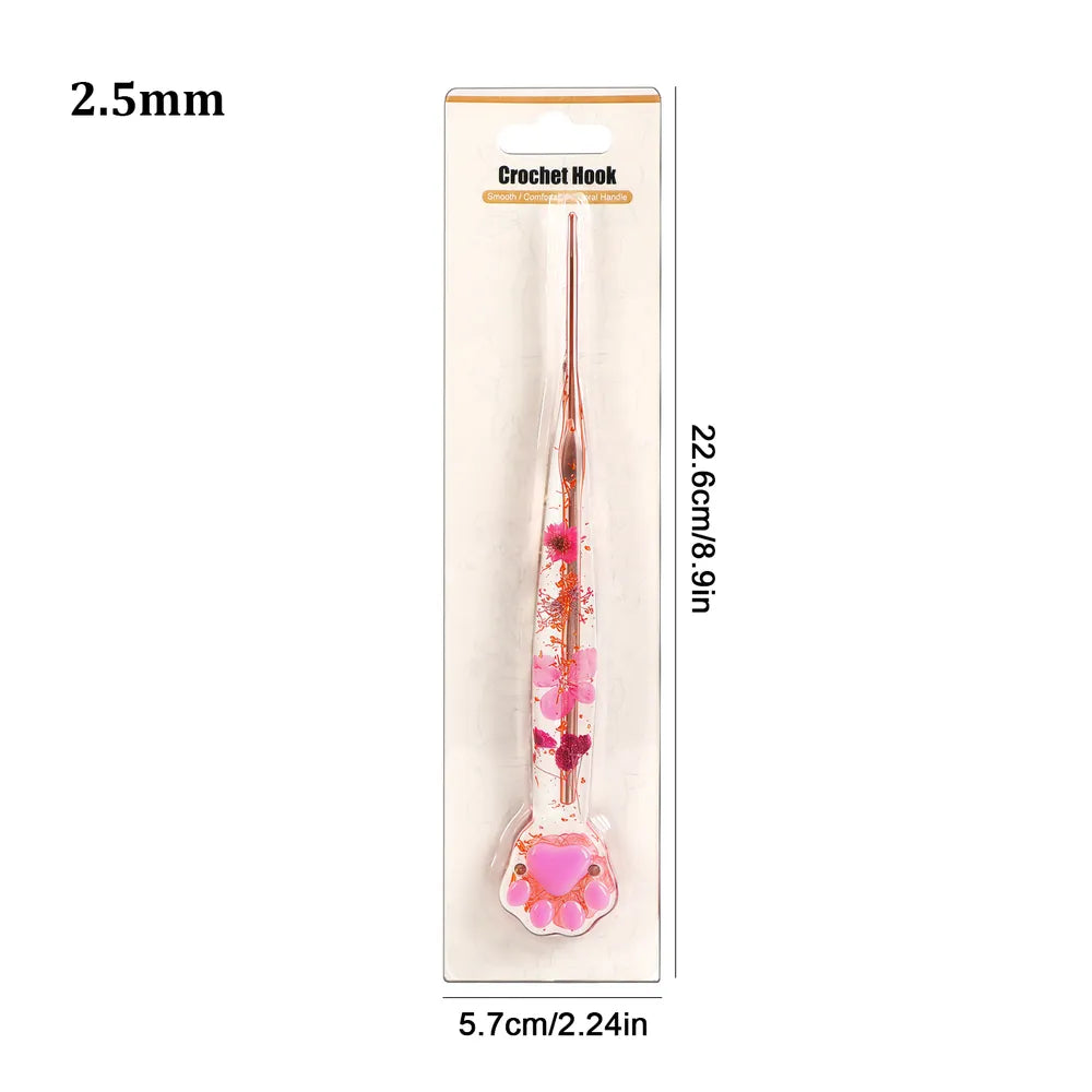 Gold Foil Cat Paw Floral Resin Crochet Hooks, 1, 3 or 9-Piece Options – CH180