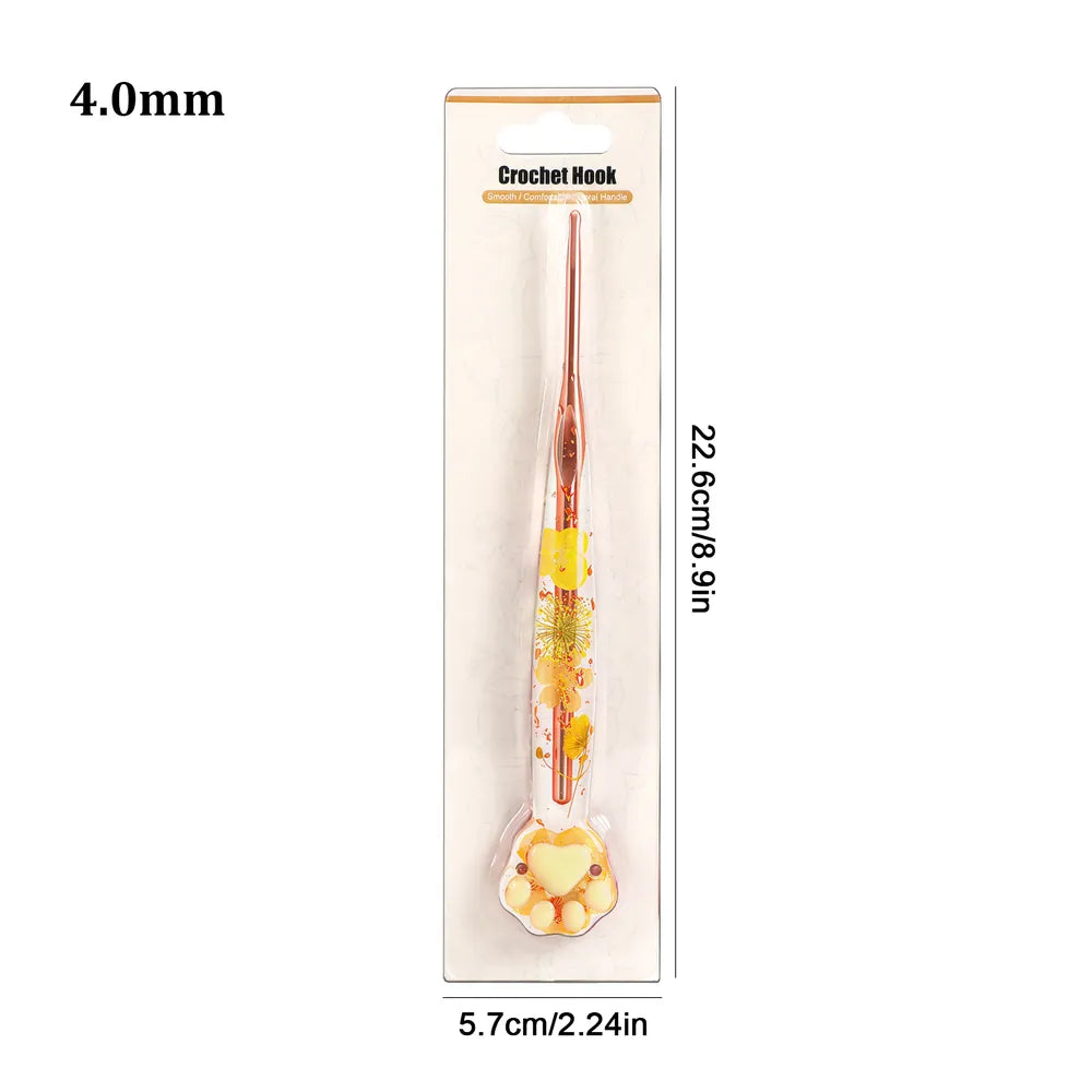 Gold Foil Cat Paw Floral Resin Crochet Hooks, 1, 3 or 9-Piece Options – CH180