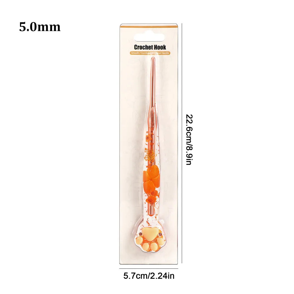 Gold Foil Cat Paw Floral Resin Crochet Hooks, 1, 3 or 9-Piece Options – CH180