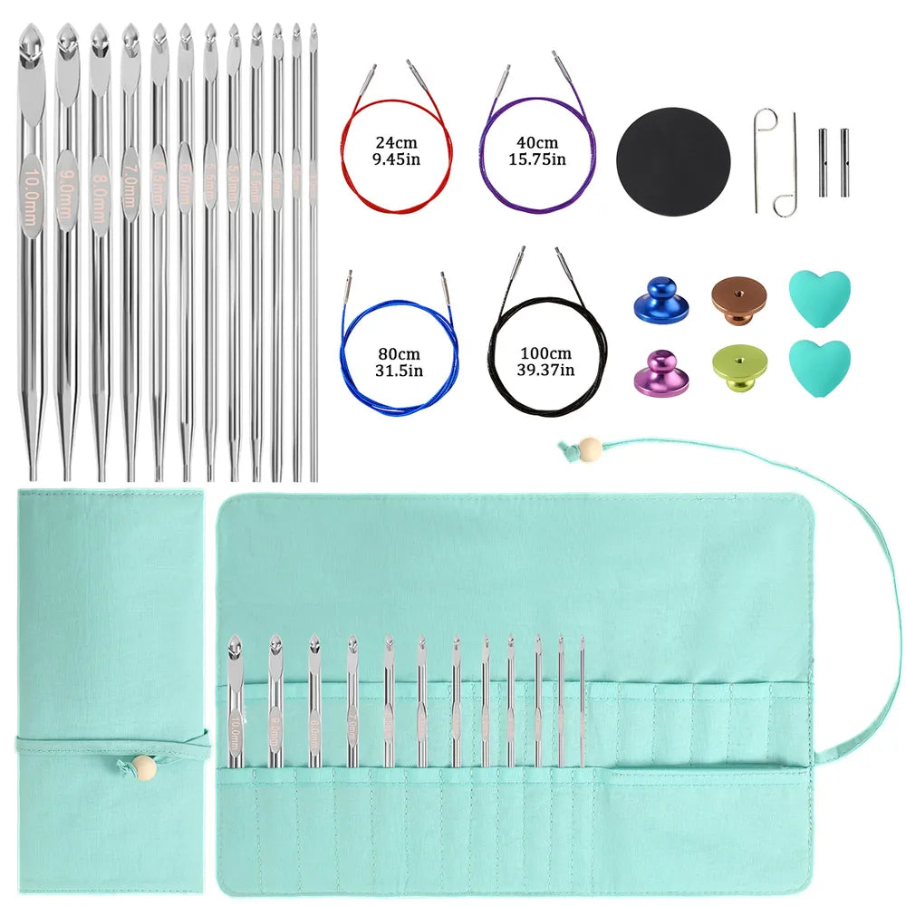 Interchangeable Crochet Hook & Circular Knitting Needle Set, 3.0–10.0 mm – KN054