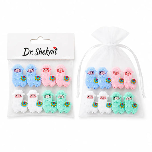 AC373-C2 blue, pink, white and mint alpaca-shaped knitting needle stoppers, mixed 8-piece set