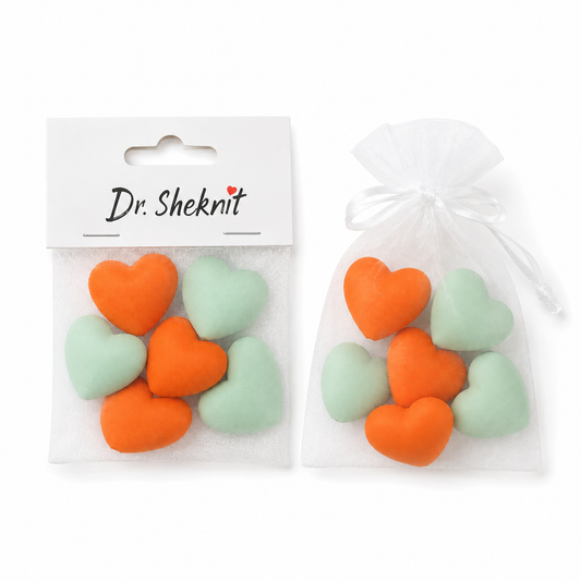 AC373-C56 orange and green heart-shaped silicone knitting needle stoppers, 6-piece set