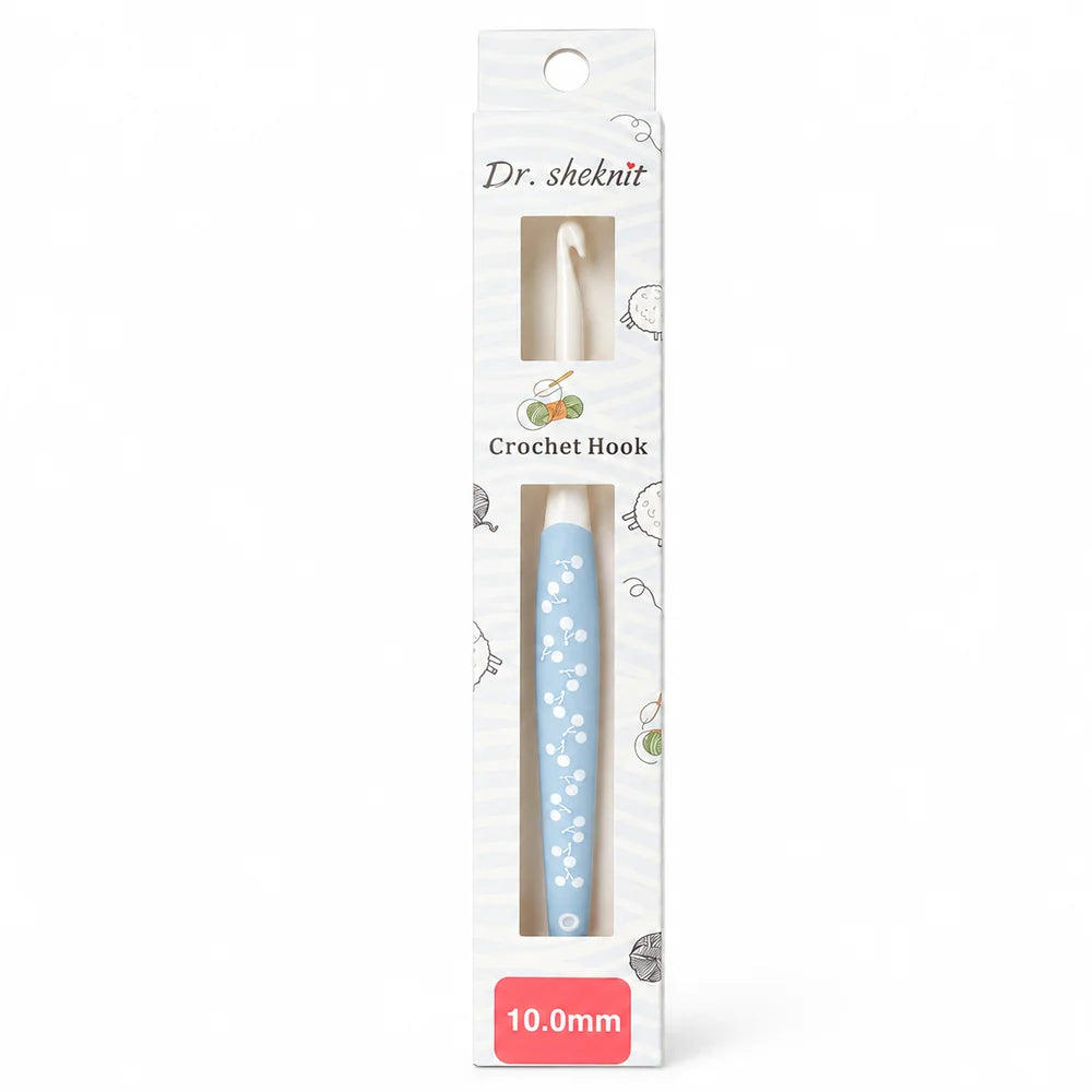 CH166 10.0 mm light blue cherry two-tone ergonomic crochet hook in retail packaging