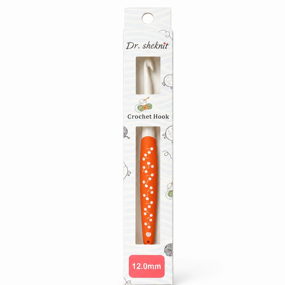 CH166 12.0 mm orange cherry two-tone ergonomic crochet hook in retail packaging