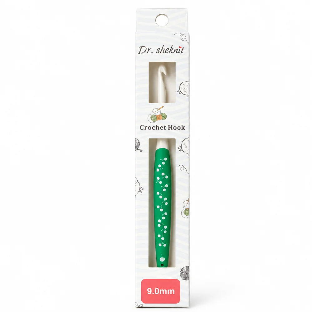CH166 9.0 mm green cherry two-tone ergonomic crochet hook in retail packaging