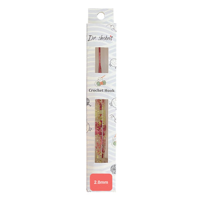 Dr.SheKnit CH171 2.0mm floral resin crochet hook in retail packaging with a pink size label