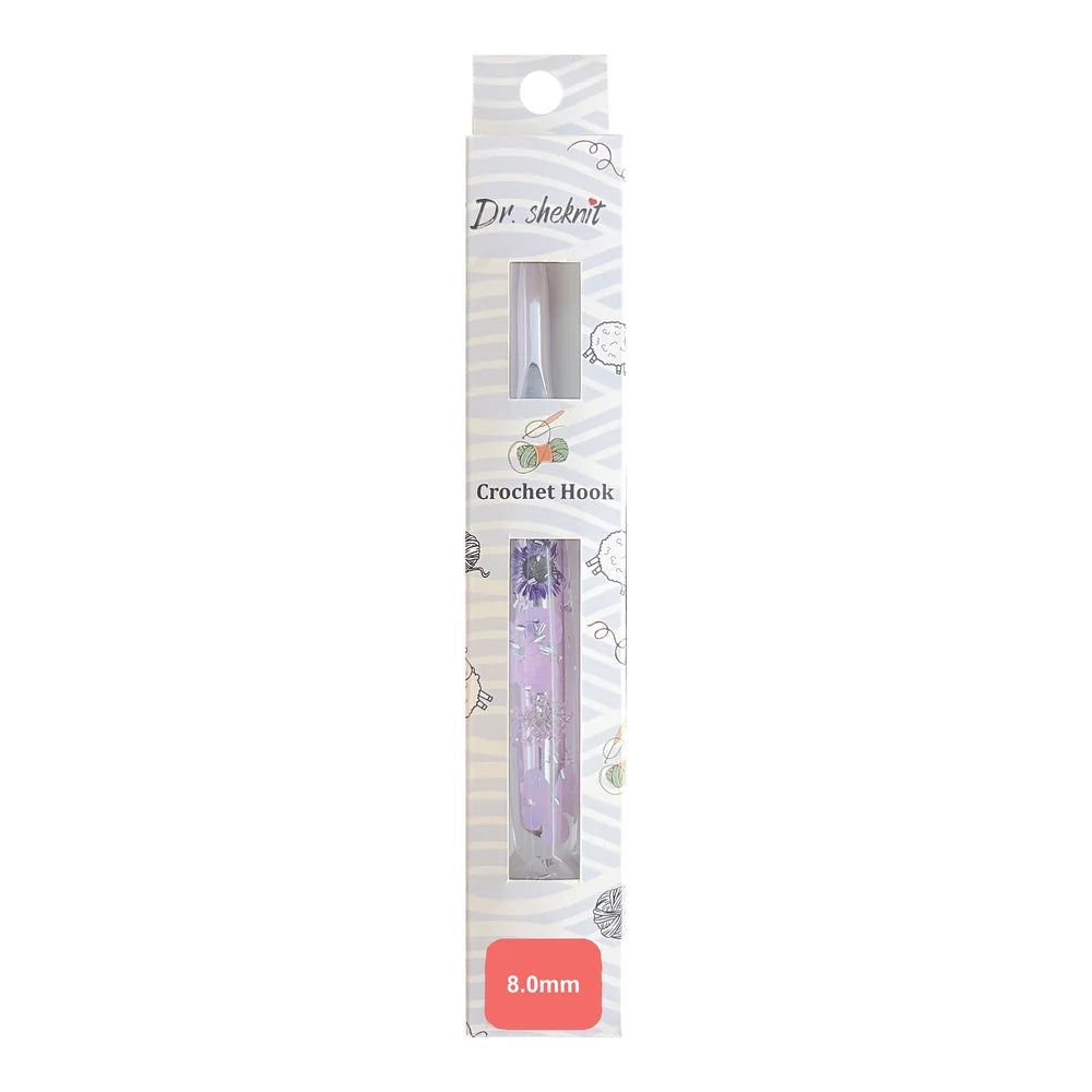 Dr.SheKnit CH177 8.0mm floral resin cat paw crochet hook in retail packaging