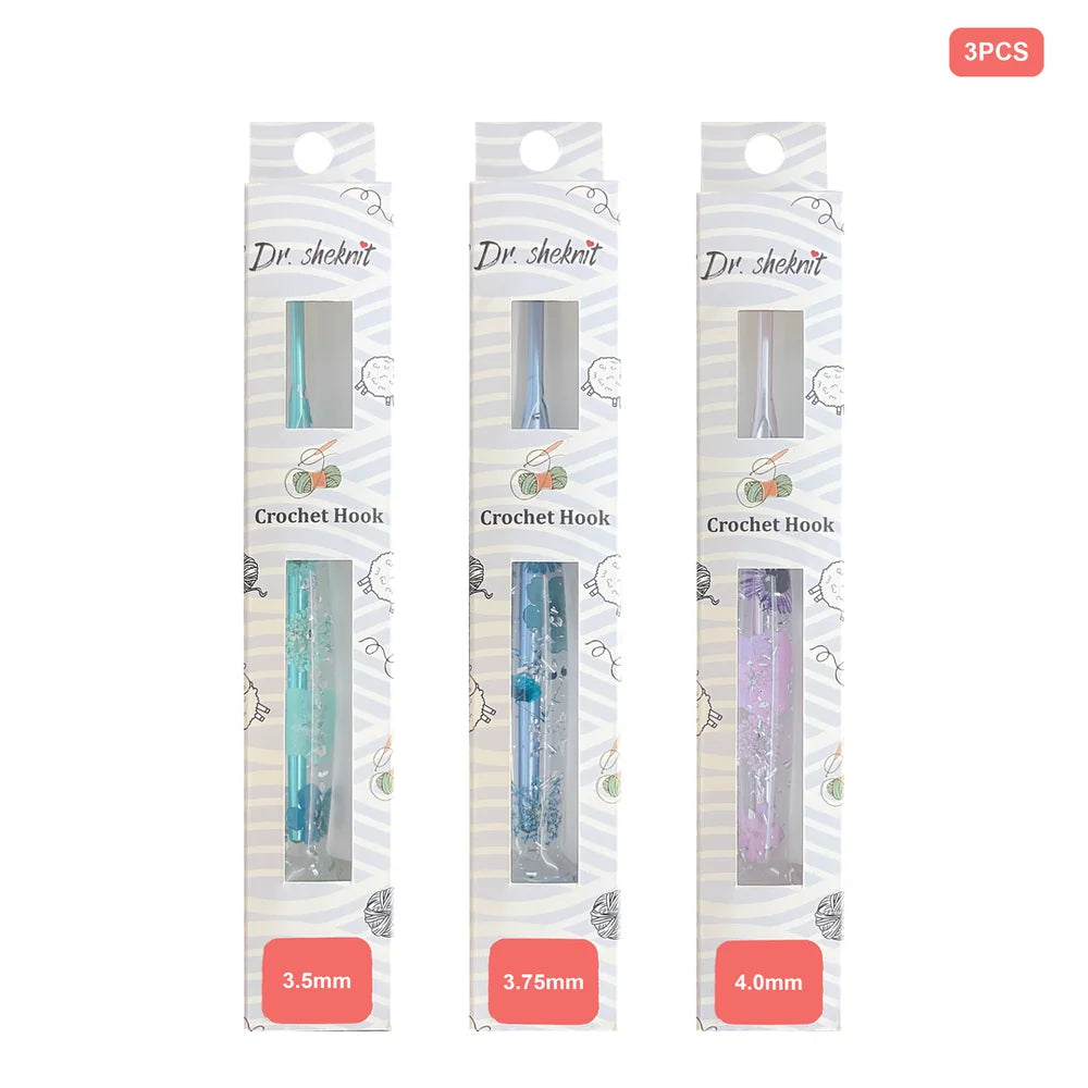 Dr.SheKnit CH177 3-piece floral resin cat paw crochet hook set, 3.5mm, 3.75mm, 4.0mm