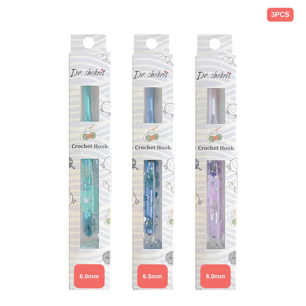 Dr.SheKnit CH177 3-piece floral resin cat paw crochet hook set, 6.0mm, 6.5mm, 8.0mm