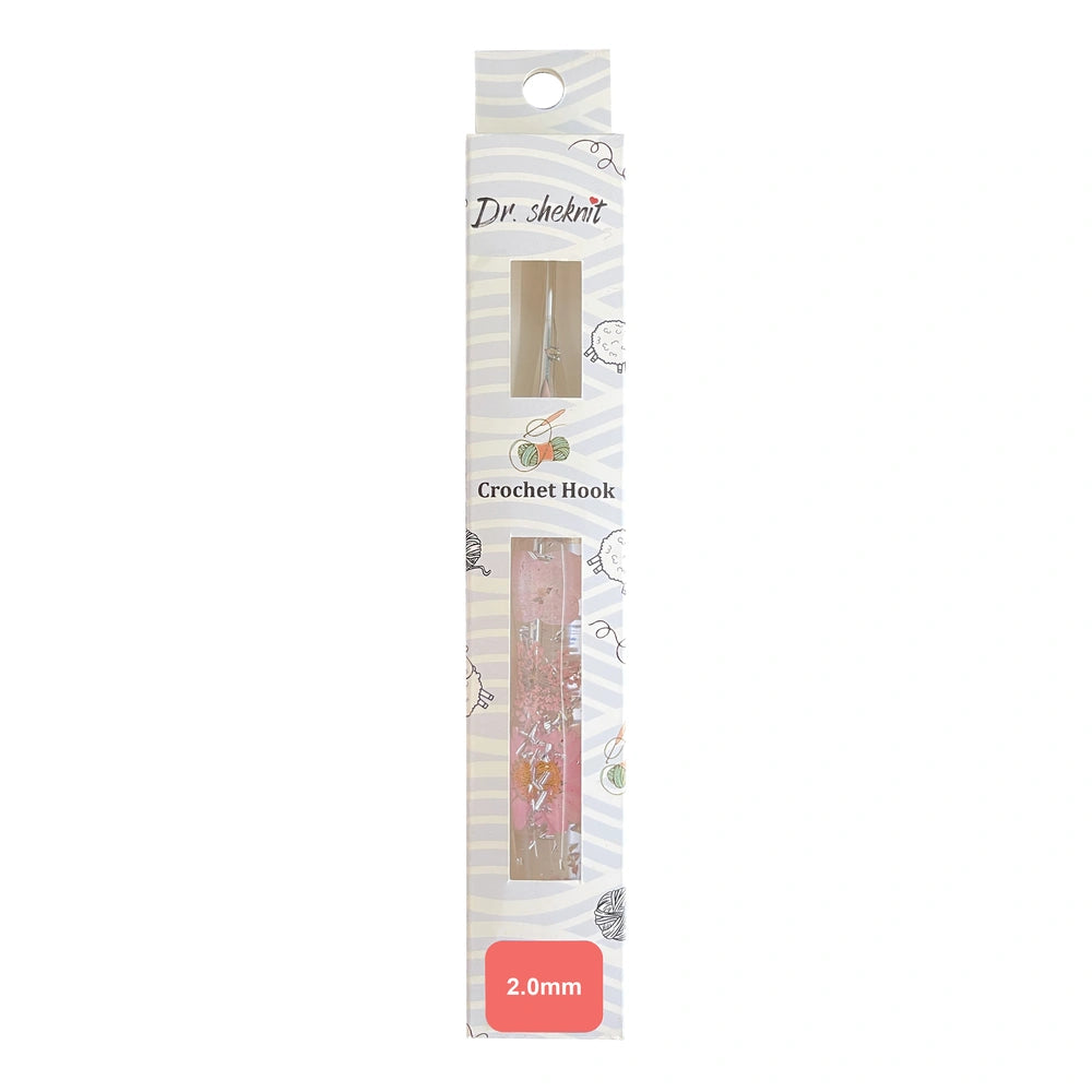 CH179 2.0 mm pale pink silver foil floral resin crochet hook in retail packaging