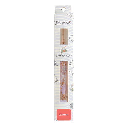 Dr.SheKnit CH180 2.0mm rose-gold-tone floral resin crochet hook in retail packaging