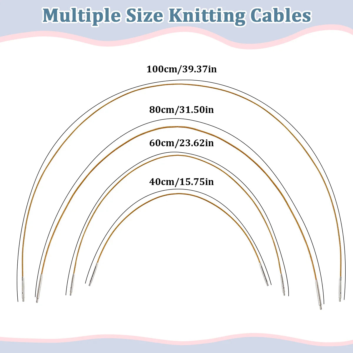 Circular knitting needle cables in 40, 60, 80 and 100 cm lengths