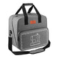 Compact gray padded sewing machine carrying case with handles and shoulder strap