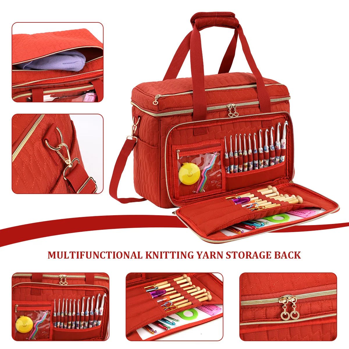 Large Quilted Yarn Storage Bag with Tool Organizer – EB123