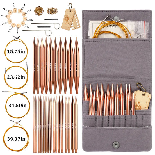 Dr.SheKnit 13-size interchangeable circular knitting needle set with gray organizer