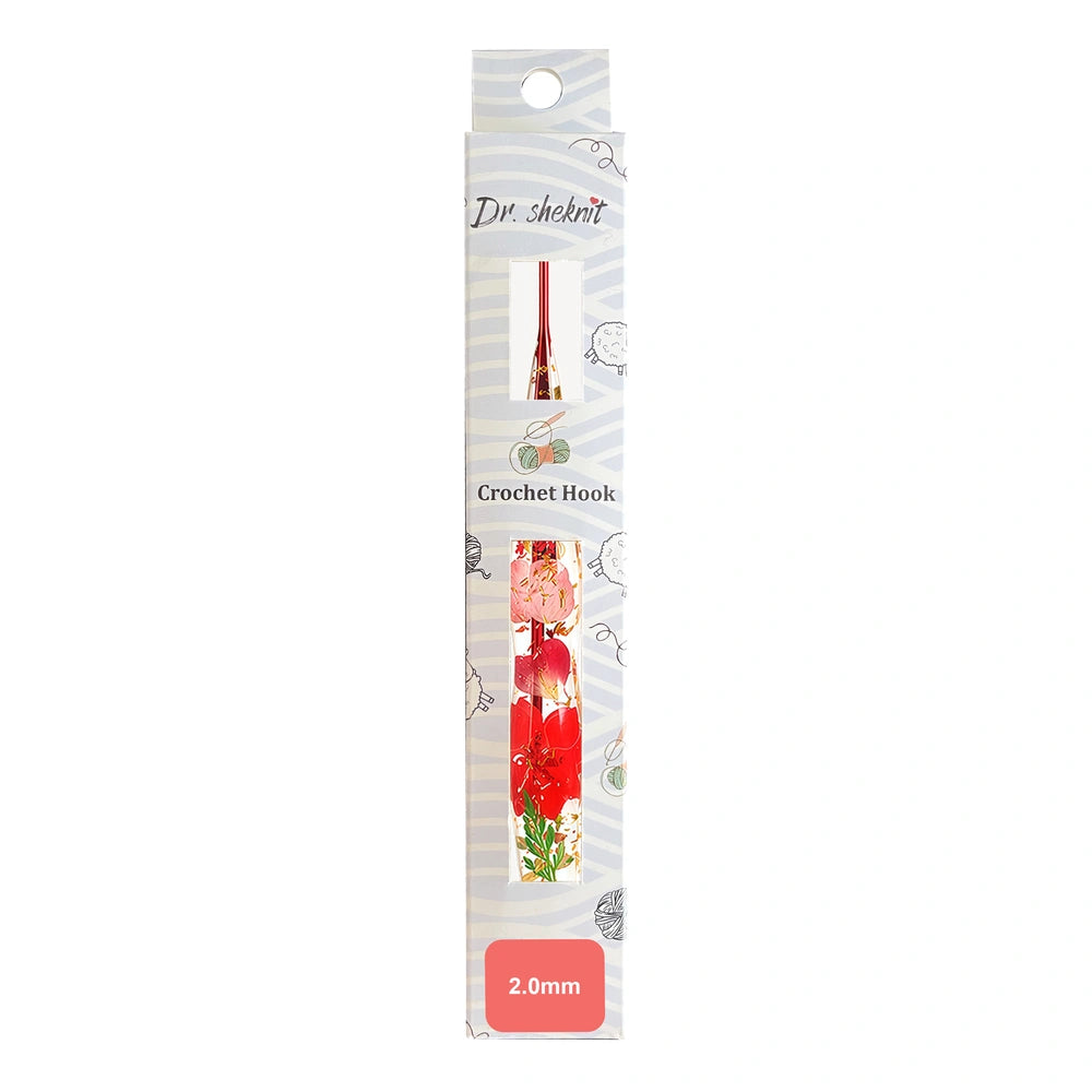 Dr.SheKnit CH172 2.0mm floral resin ergonomic crochet hook in retail packaging