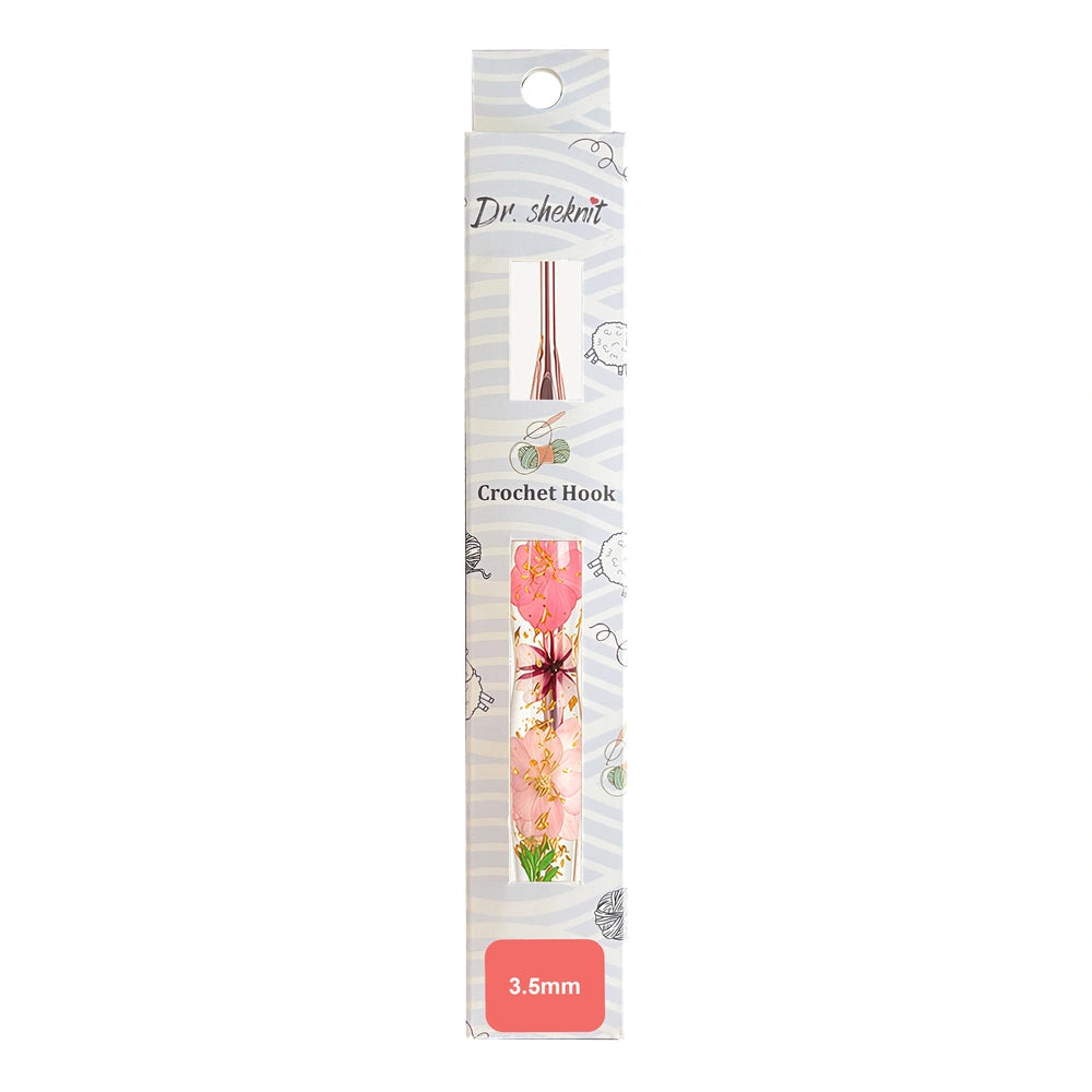 Dr.SheKnit CH172 3.5mm floral resin ergonomic crochet hook in retail packaging