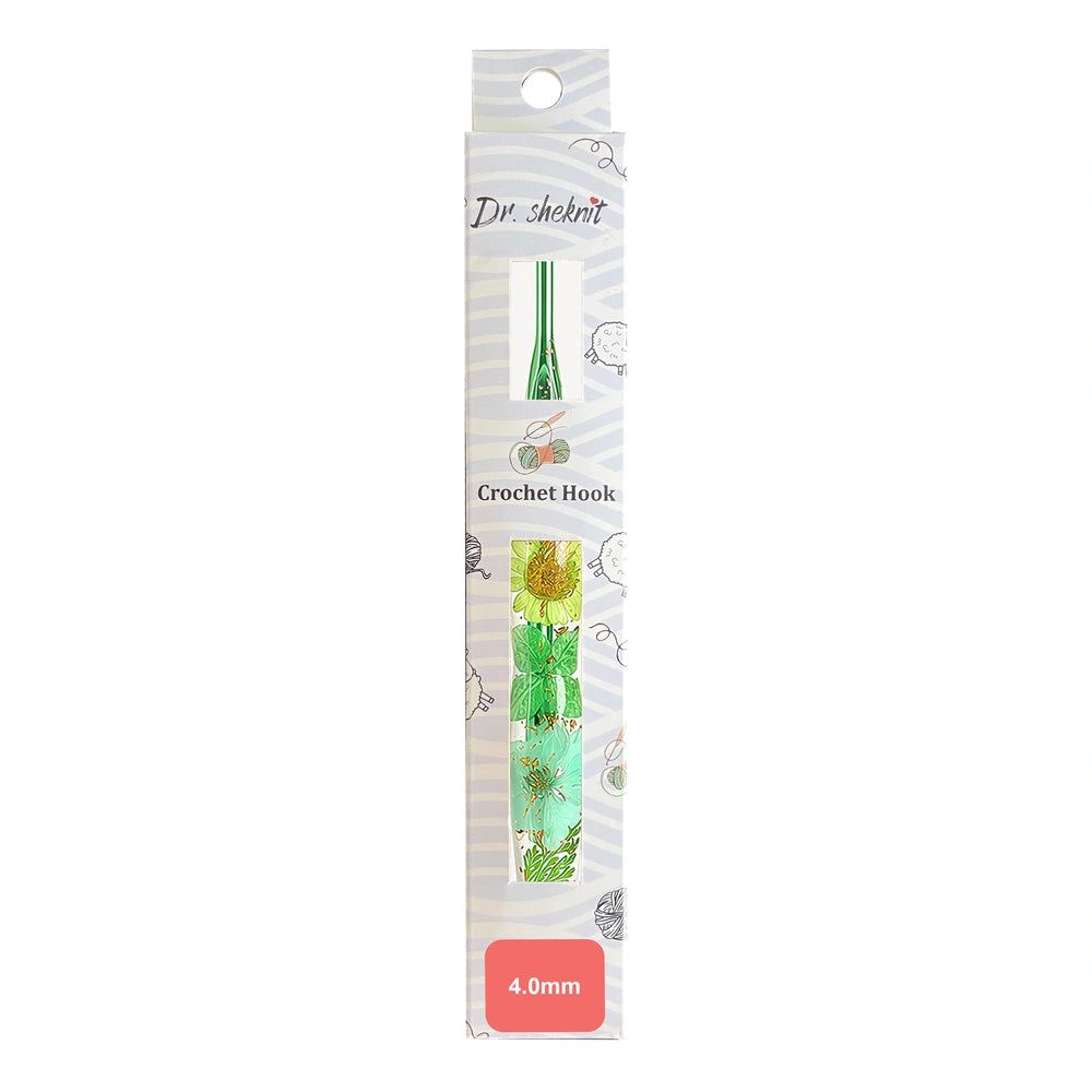 Dr.SheKnit CH172 4.0mm floral resin ergonomic crochet hook in retail packaging