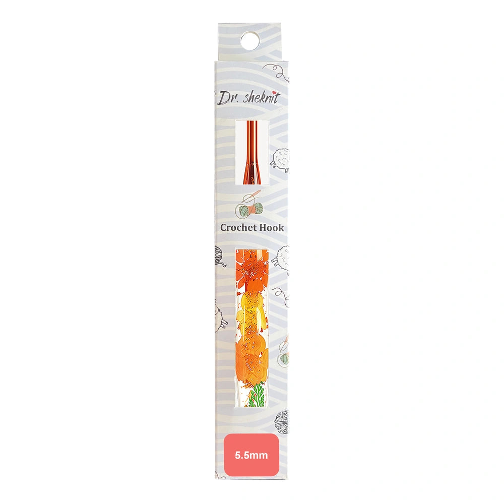 Dr.SheKnit CH172 5.5mm floral resin ergonomic crochet hook in retail packaging