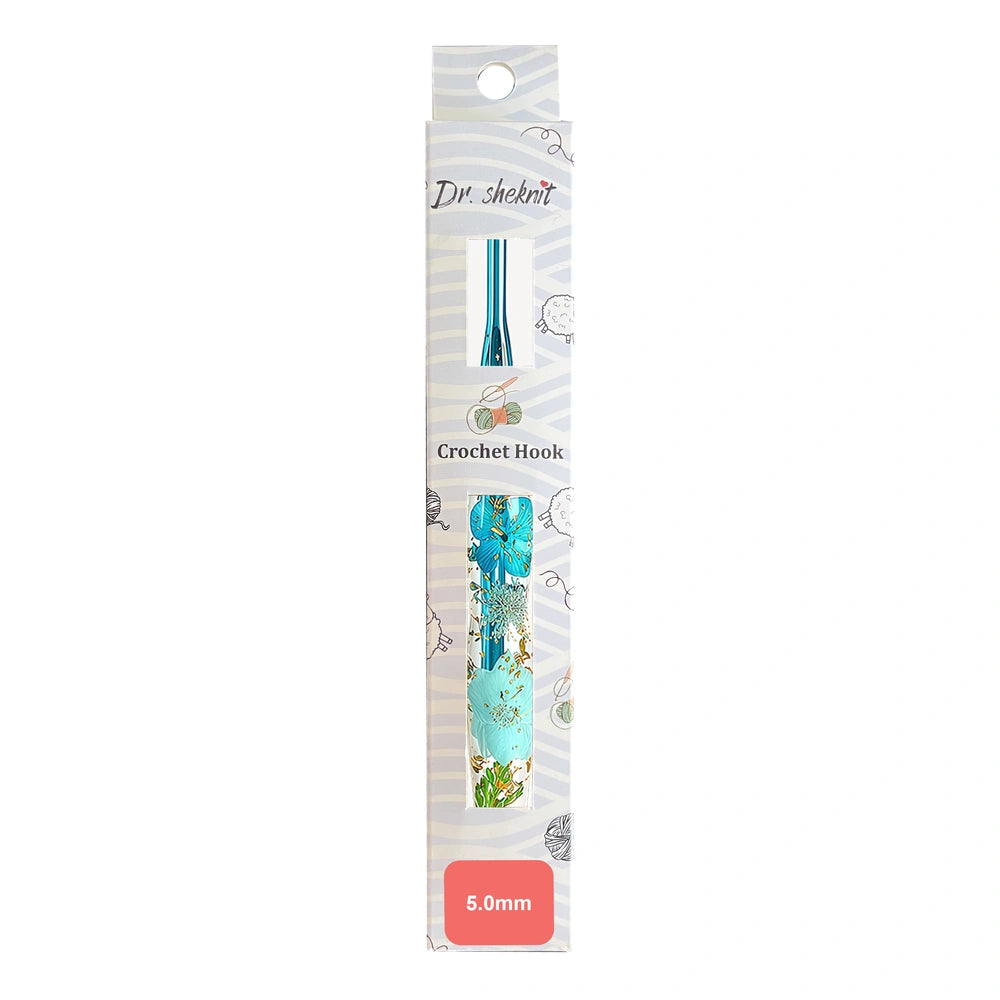 Dr.SheKnit CH172 5.0mm floral resin ergonomic crochet hook in retail packaging