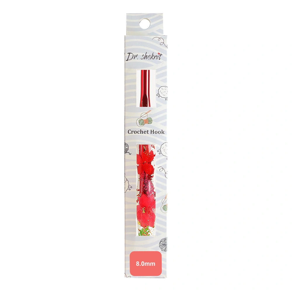 Dr.SheKnit CH172 8.0mm floral resin ergonomic crochet hook in retail packaging