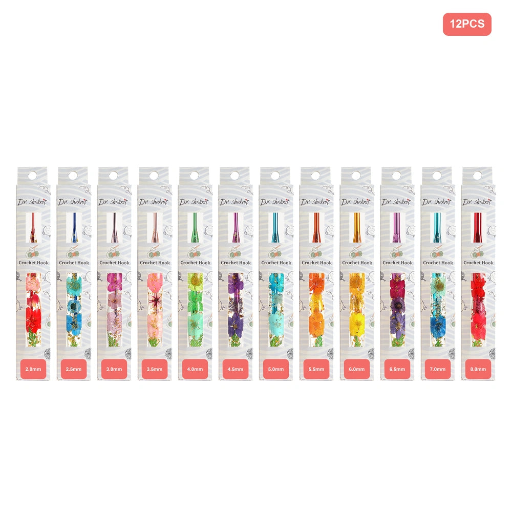 Dr.SheKnit CH172 twelve-piece floral resin ergonomic crochet hook set, 2.0mm to 8.0mm